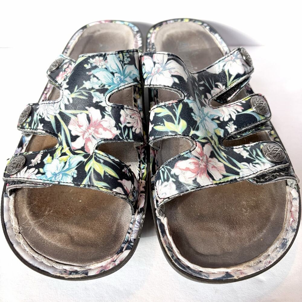 Alegria Leather Adjustable Slide Leather Sandals Dinah Floral Iris EU Size 38 - Picture 4 of 11